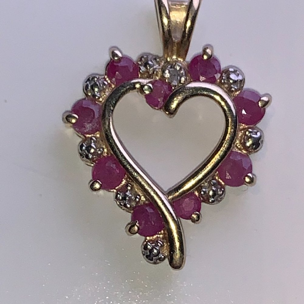 Charm, Sterling Silver Heart charm or pendant with rubies and white sapphires.